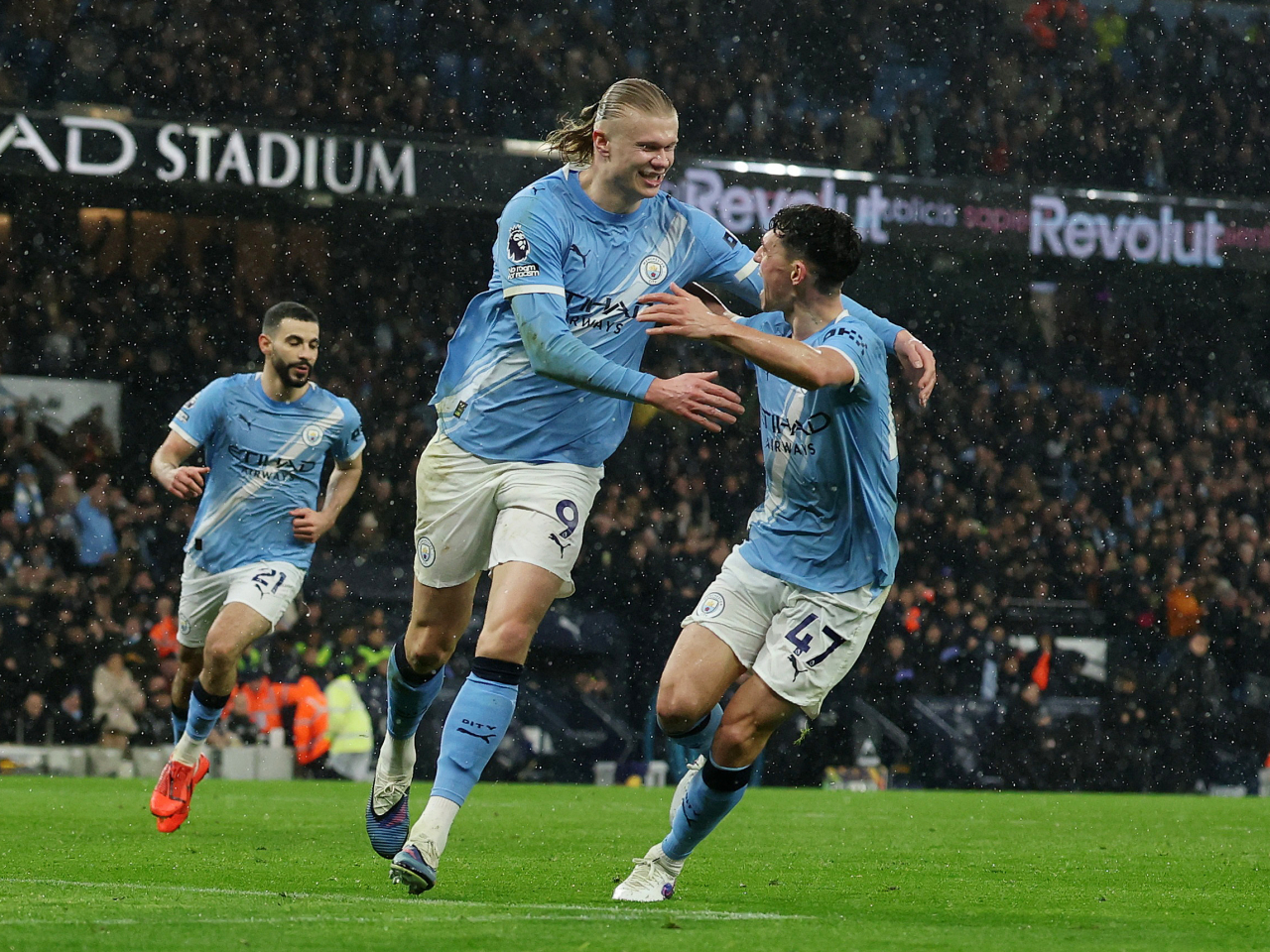 Erling Haaland scored City's third goal against Fulham just before the interval. Photo: Reuters