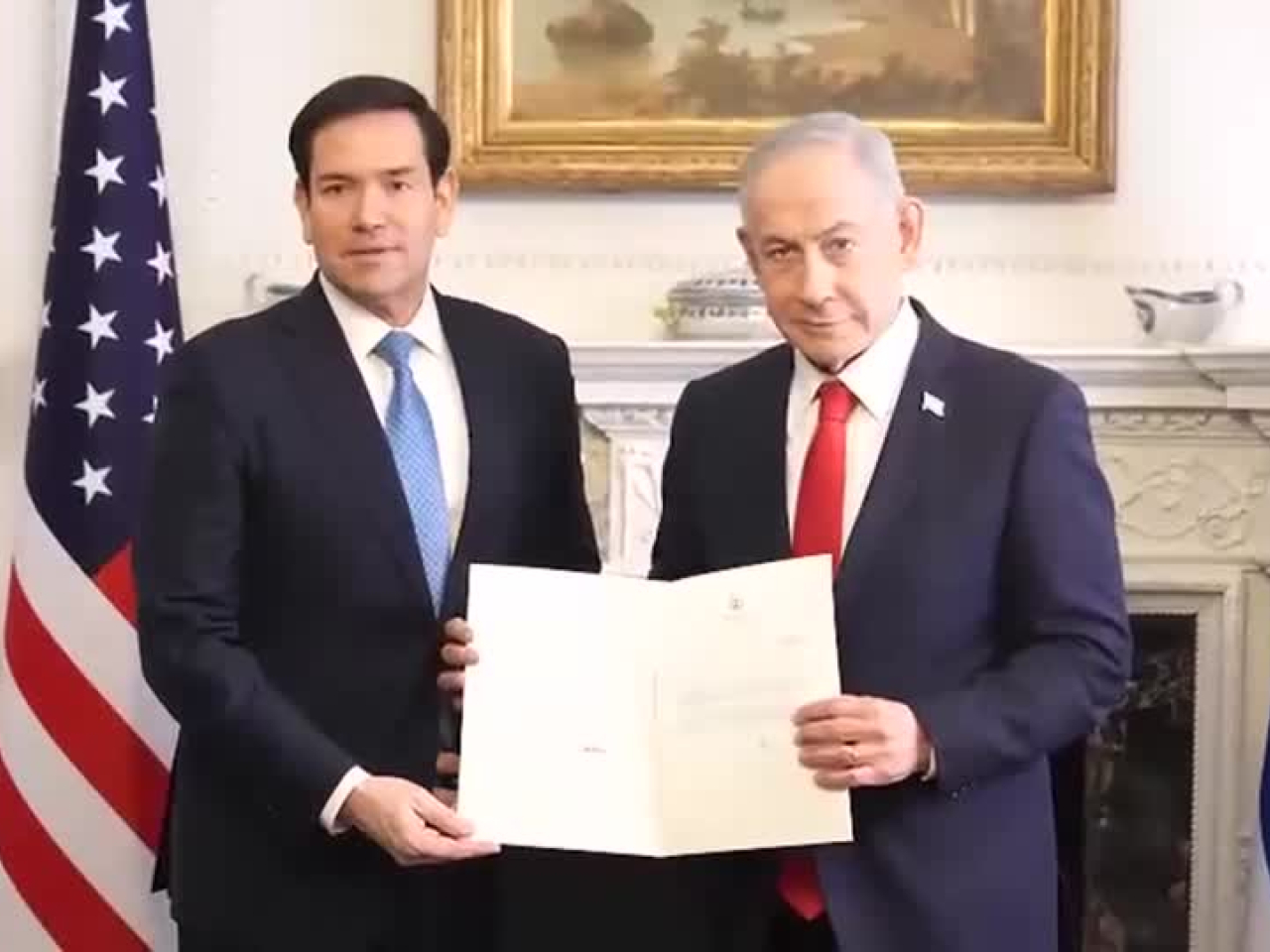 內坦尼亞胡與美國國務卿魯比奧會晤。（路透社）