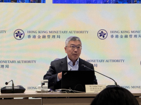 阮國恒：本港銀行業特定分類貸款比率未來可能仍有上升壓力並高於長期平均水平，但銀行盈利能力良好，整體業務模式未受衝擊。（趙嘉駿攝）