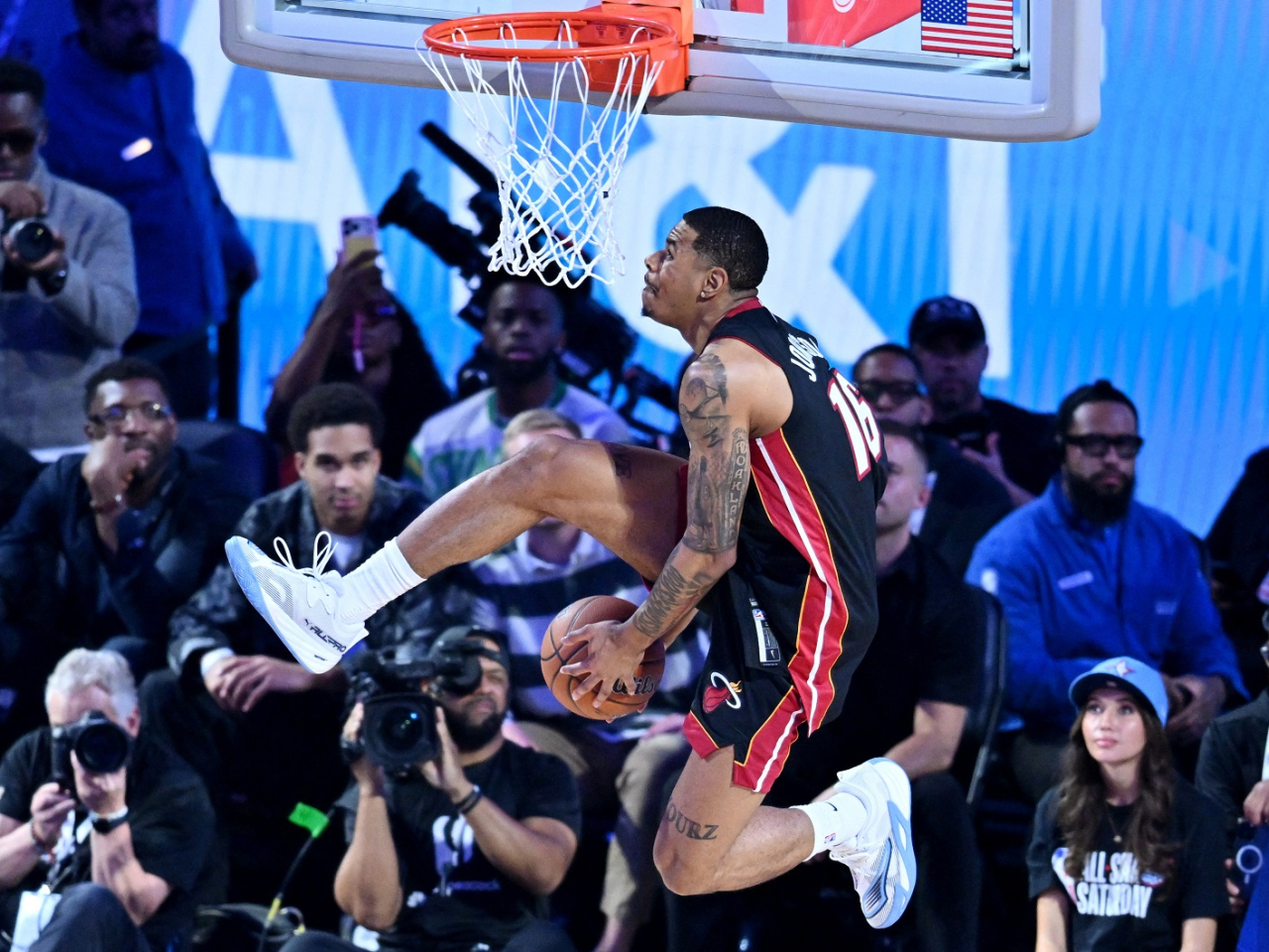 Keshad Johnson of Miami soars his way to grab the dunk contest title. Photo: Reuters