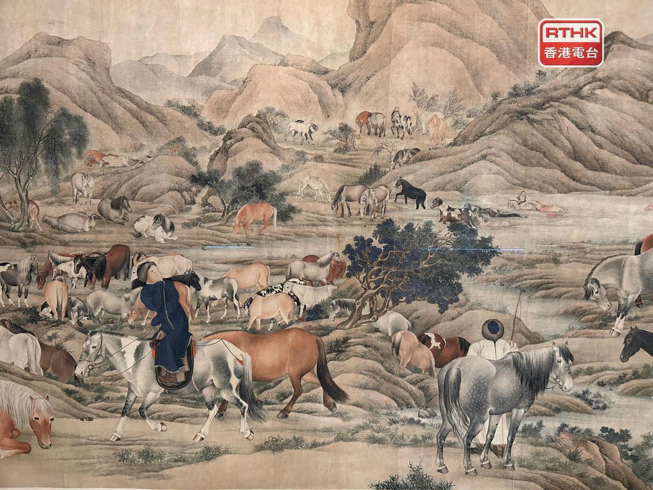 中大文物館展出晚清巨型畫作《百駿圖》。（林漢山攝）