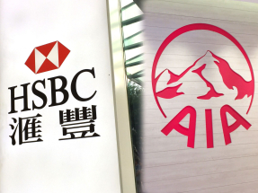 滙控ADR較本港收市升近3%，友邦升約2%。（港台圖片）