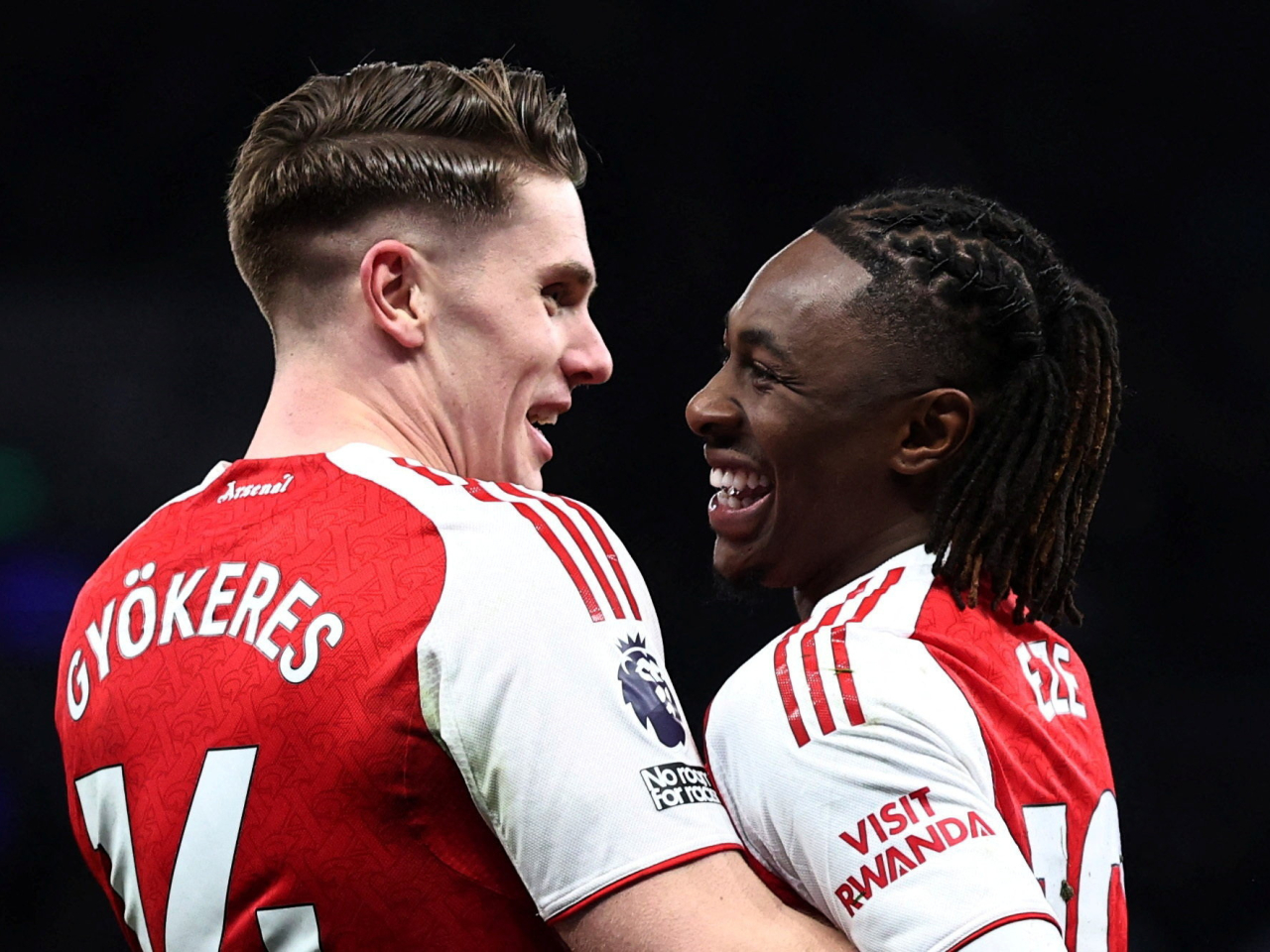 Eberechi Eze, right, and Viktor Gyokeres did the damage for the Gunners against their north London rivals. Photo: Reuters