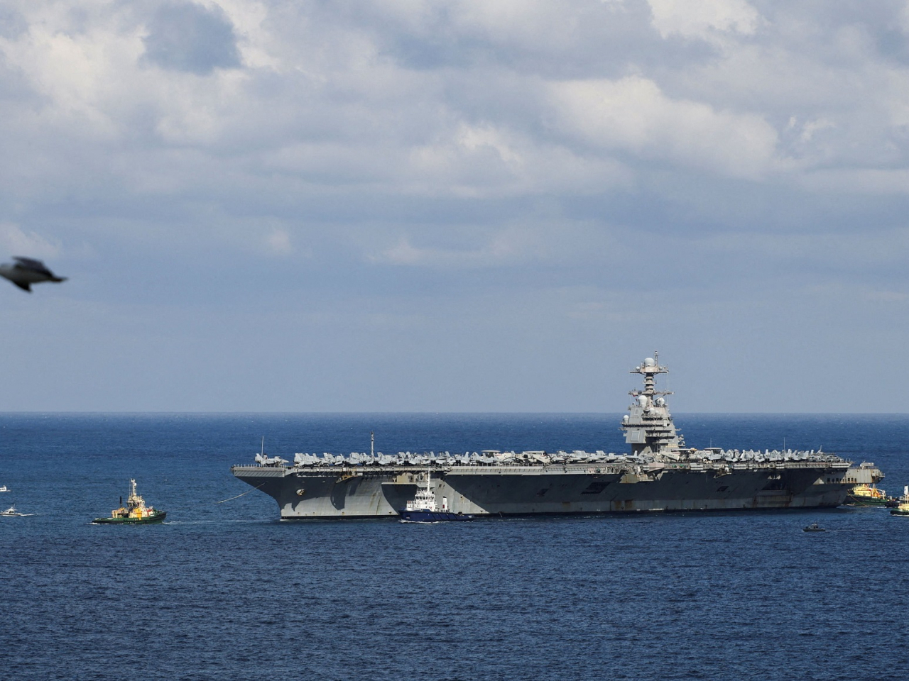The US aircraft carrier USS Gerald Ford, the world's largest vessel, has been deployed to the Mediterranean as the US ramps up its regional military presence. Photo: Reuters