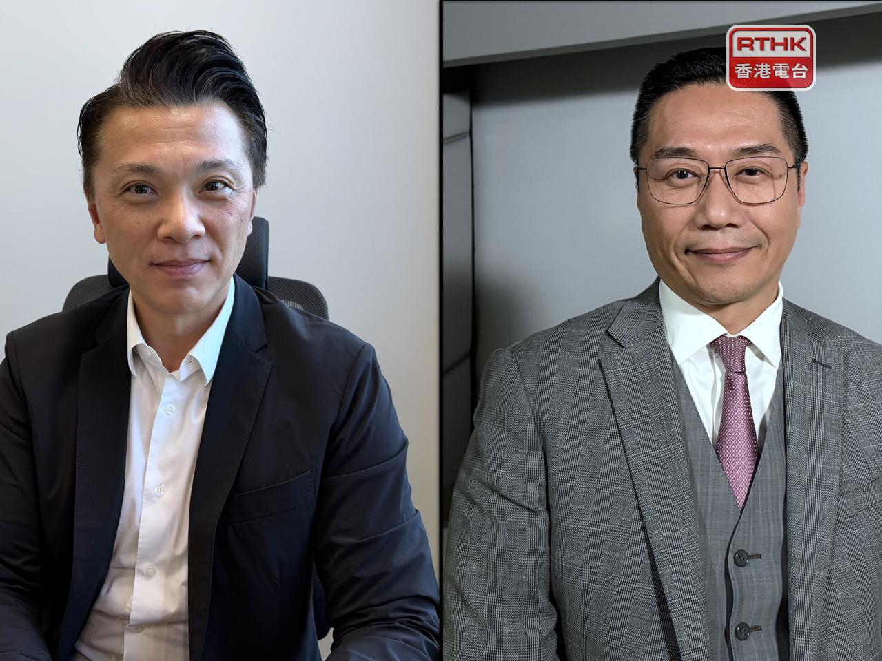 陳祖恒（左）建議政府可以透過「BUD專項基金」協助企業升級轉型。邵家輝（右）建議政府帶頭減免租金。（黃貝紋攝）