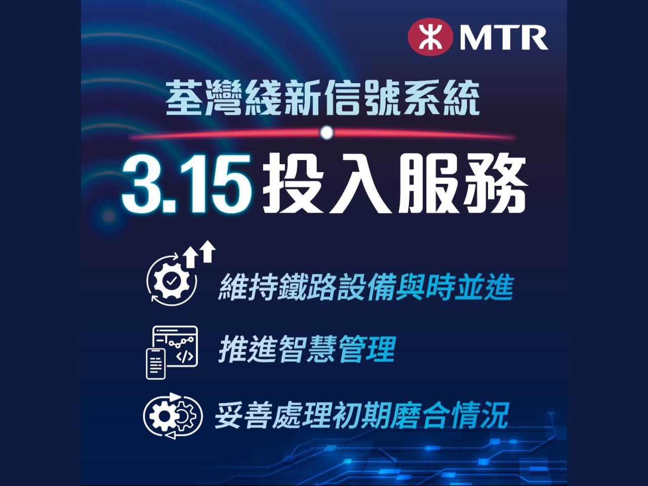 港鐵荃灣綫於下月15日啟用新信號系統（港鐵提供）