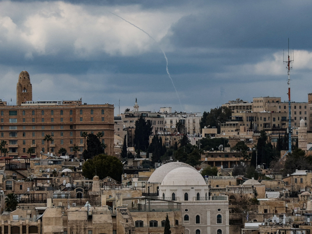 An air defence system fires off an interceptor missile in Jerusalem amid retaliatory attacks by Iran. Photo: Reuters