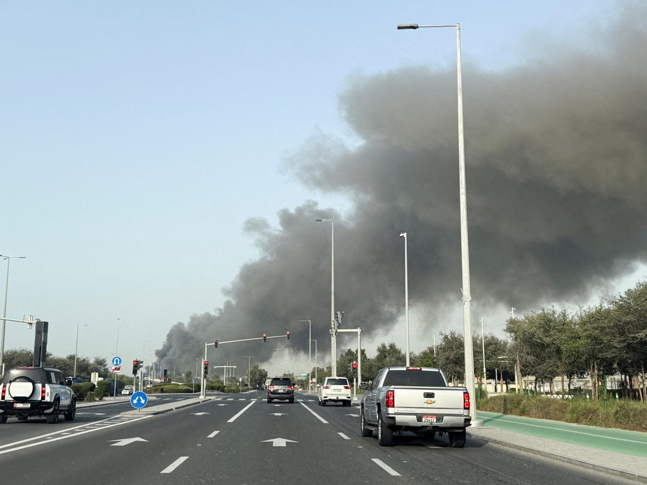 Smoke billows from Zayed port after an Iranian attack in Abu Dhabi in the United Arab Emirates. Photo: Reuters