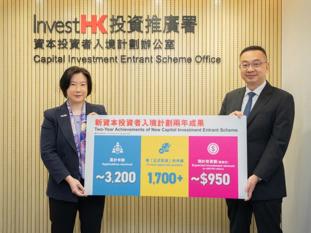 InvestHK boss Alpha Lau, with immigration chief Benson Kwok, says the New CIES has had 'ripple effects' across sectors. Photo courtesy of Information Services Department