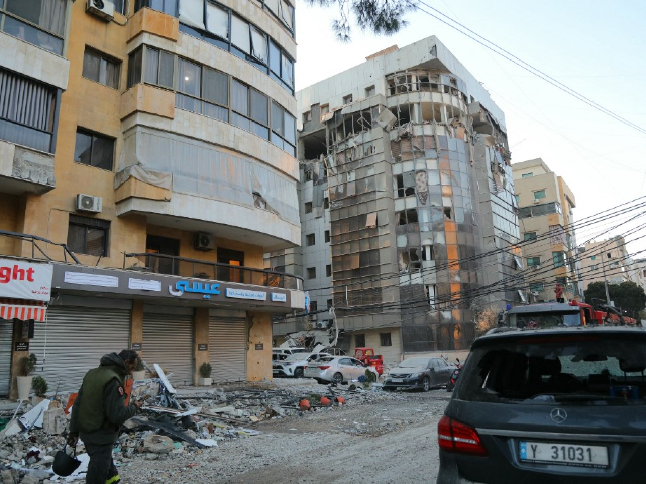 A building in Beirut's southern suburb neighbourhood of Haret Hreik is left scarred by an Israeli air strike. Photo: AFP