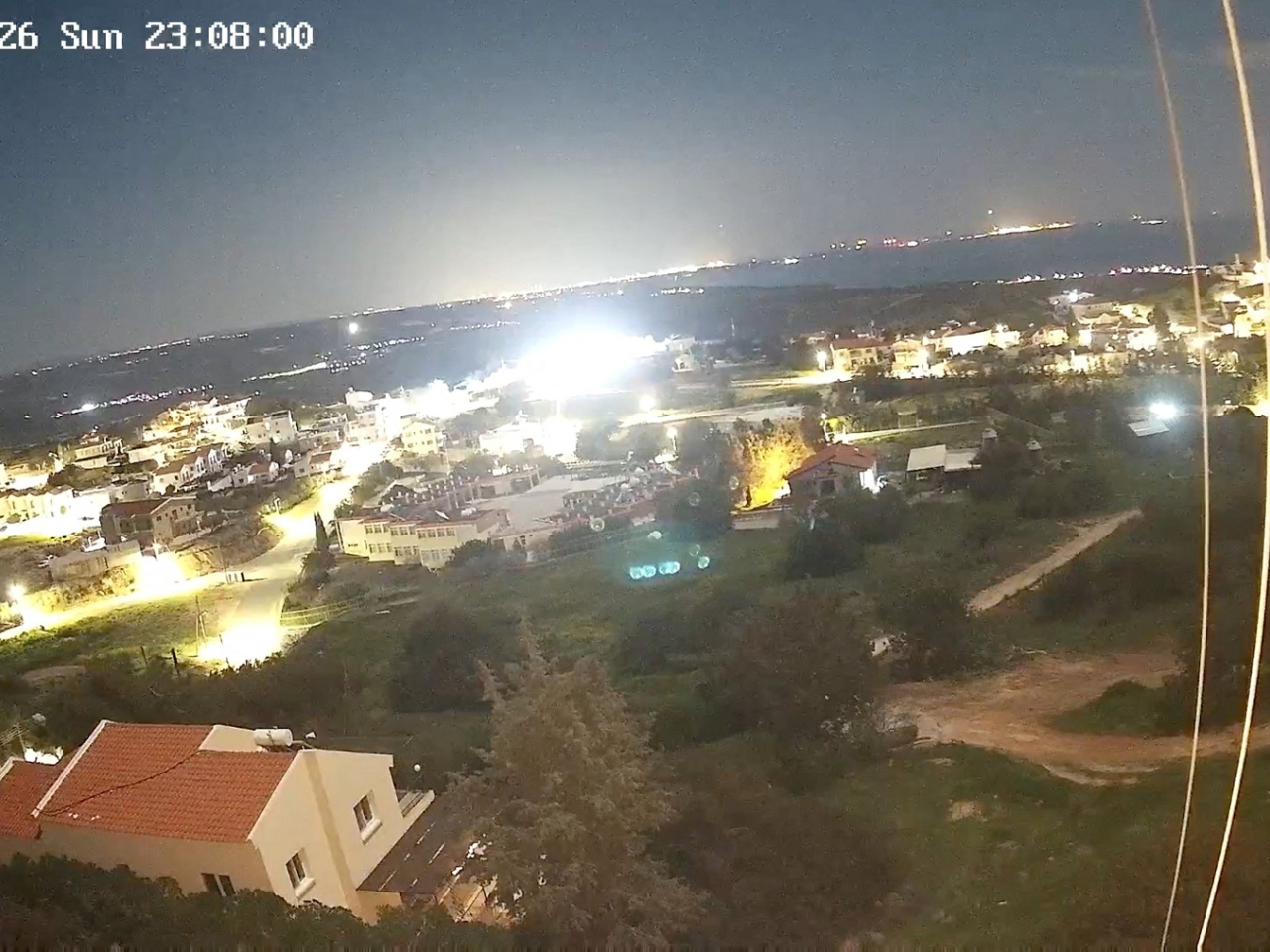 Flashes appear in the sky over the British Royal Air Force base of Akrotiri in this screen grab. Image: KitasWeather via Reuters