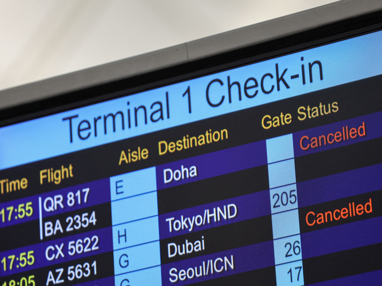 Air fares to London have soared as flights to Middle East destinations are axed at airports such as Hong Kong's. Photo: Reuters