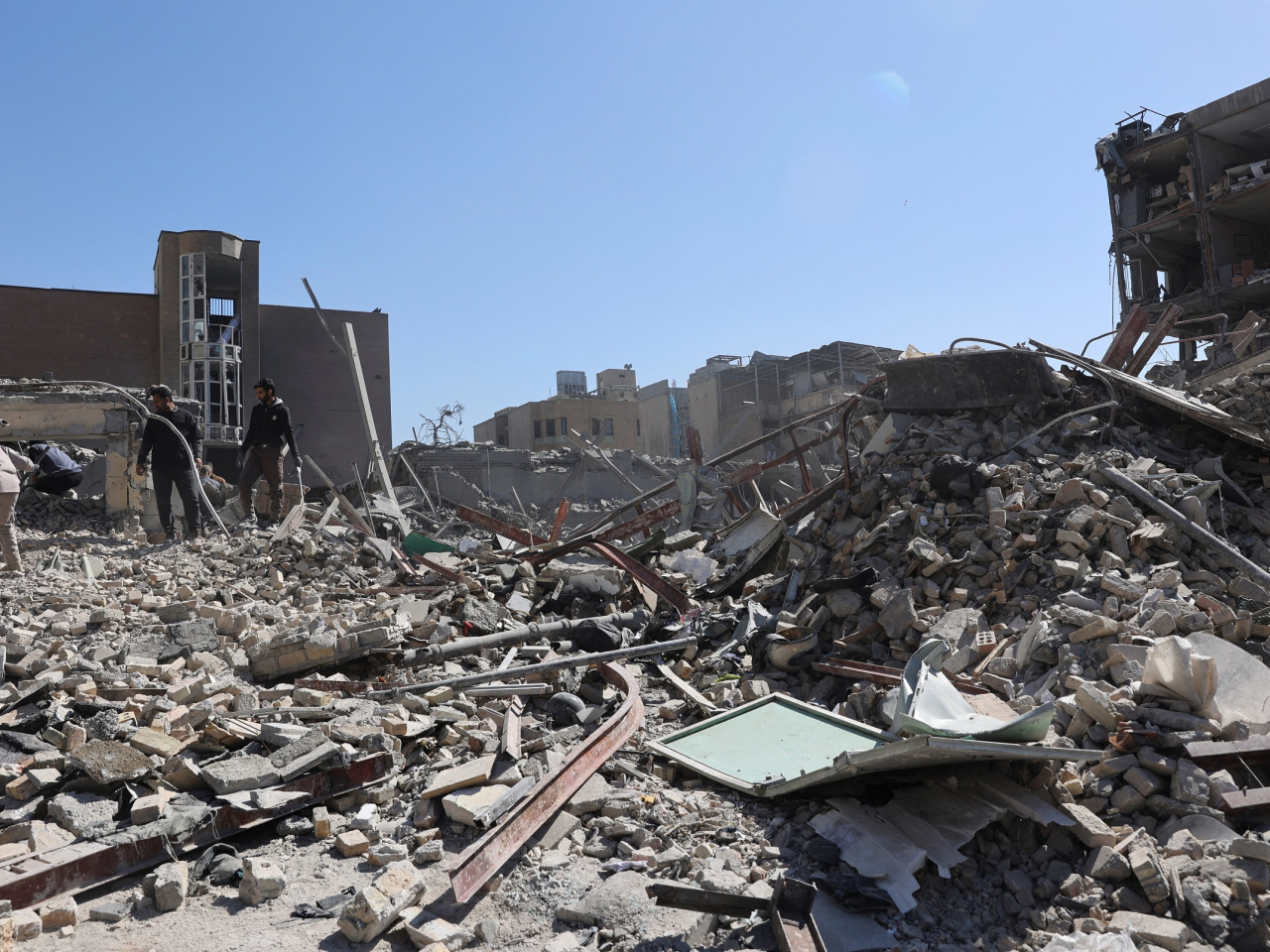 A police station in Tehran is destroyed by US and Israeli air strikes. Photo: Majid Asgaripour/West Asia News Agency via Reuters