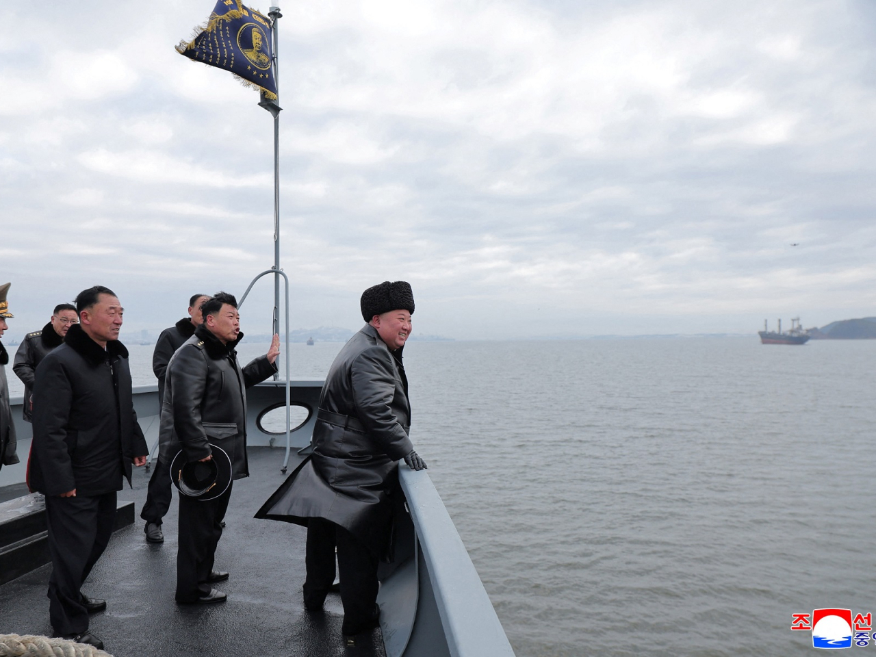 DPRK leader Kim Jong Un sails on board the Choe Hyon naval destroyer during a visit to inspect the vessel at the Nampho Shipyard. Photo: KCNA via Reuters
