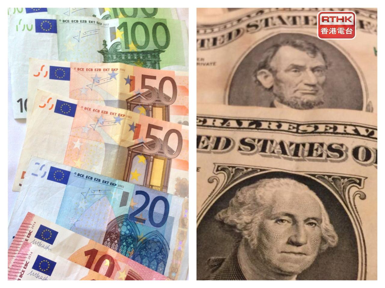 美元指數微升，歐元兌美元則下跌，市場繼續關注中東局勢。（港台圖片）