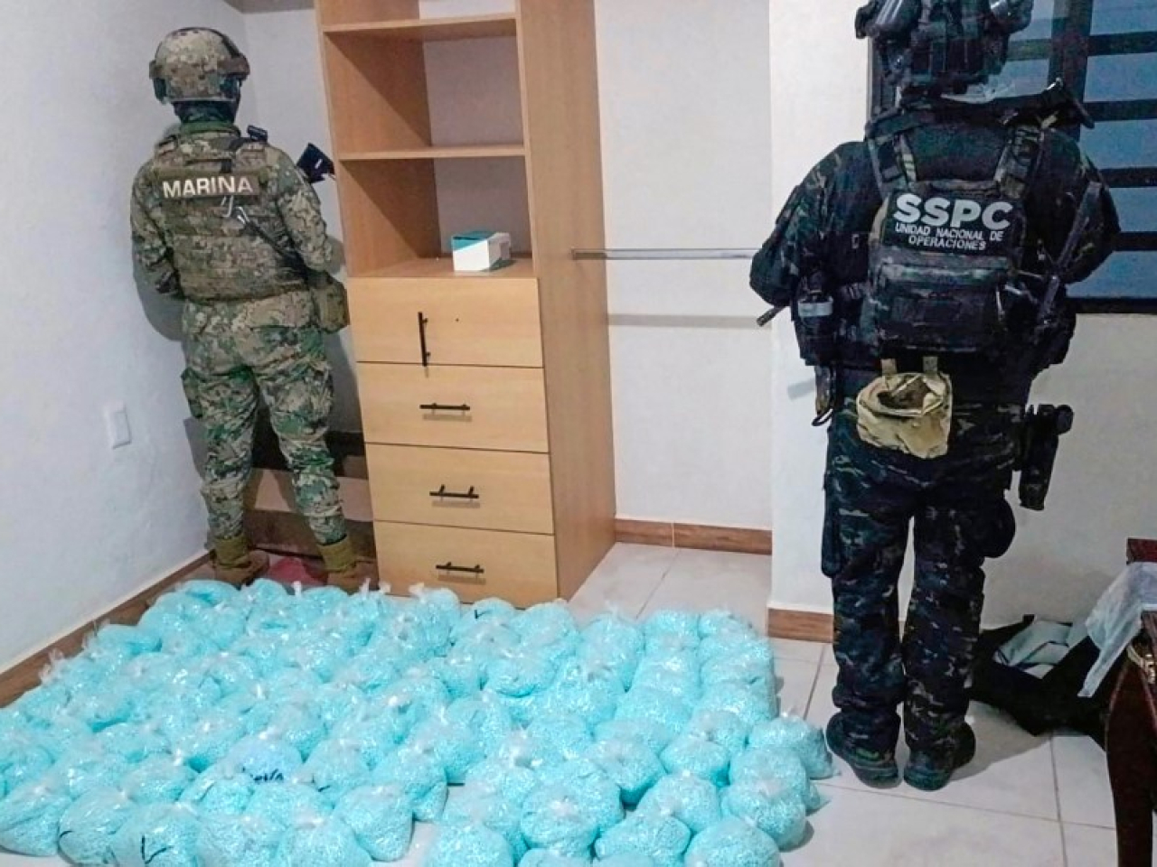 Mexican police found about 270 kilogrammes of a substance with characteristics similar to fentanyl at a location in Colima state. Photo: AFP