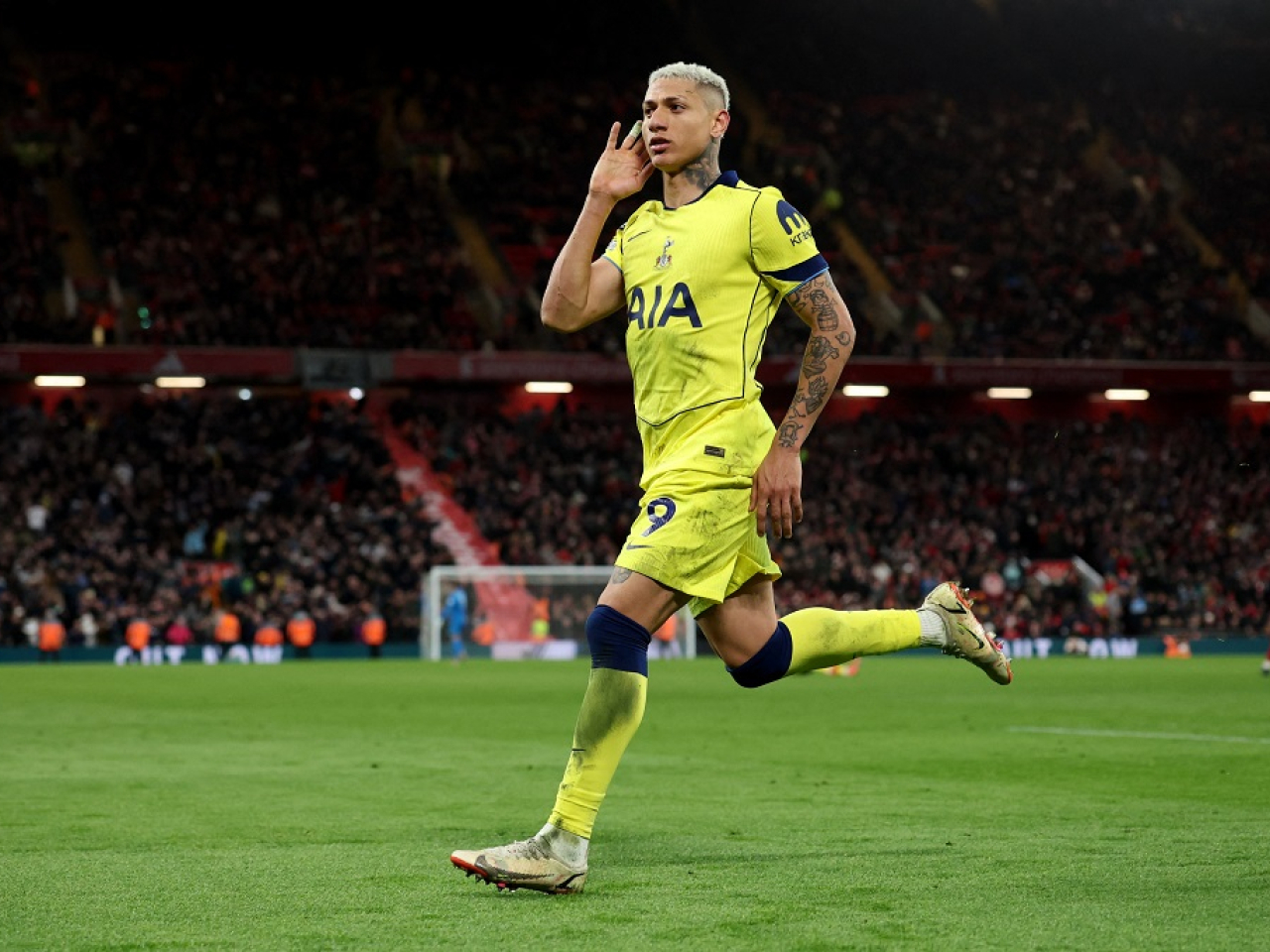 Brazilian star Richarlison taunts the Anfield faithful after grabbing the equaliser in the 90th minute. Photo: Reuters