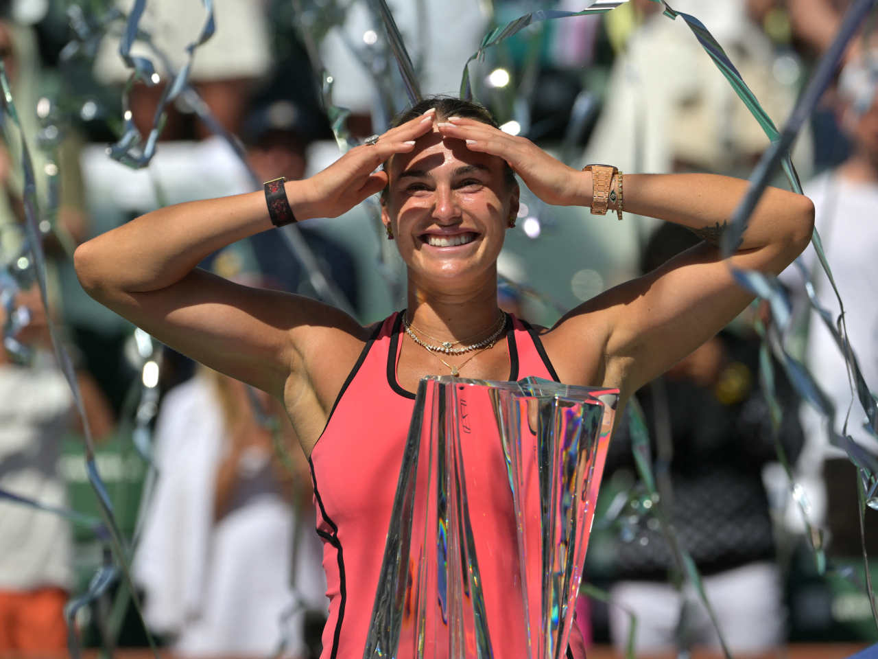 Sabalenka's victory avenges her defeat to Rybakina at the Australian Open final in January. Photo: Reuters