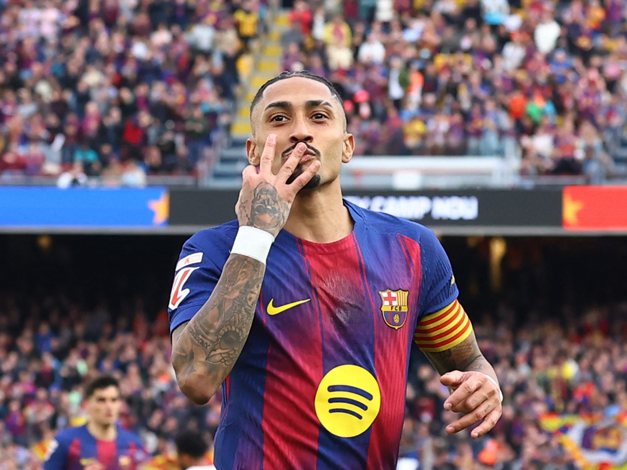 Raphinha's heroics helped Barca open up a four-point lead on top of La Liga. Photo: Reuters