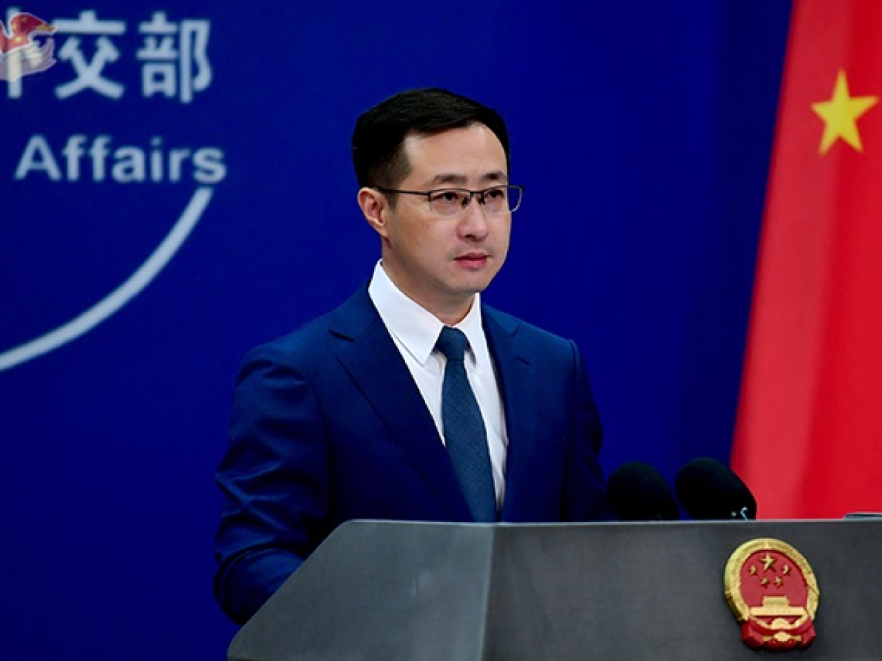 林劍說，中方對阿努廷連任泰國總理表示祝賀。（外交部網頁圖片）