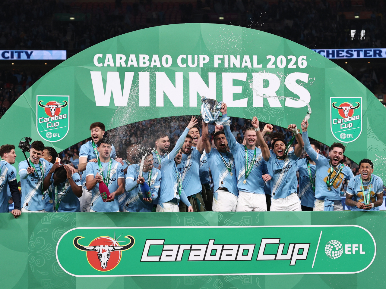 The triumph marks City's ninth trophy in the annual domestic competition. Photo: Reuters