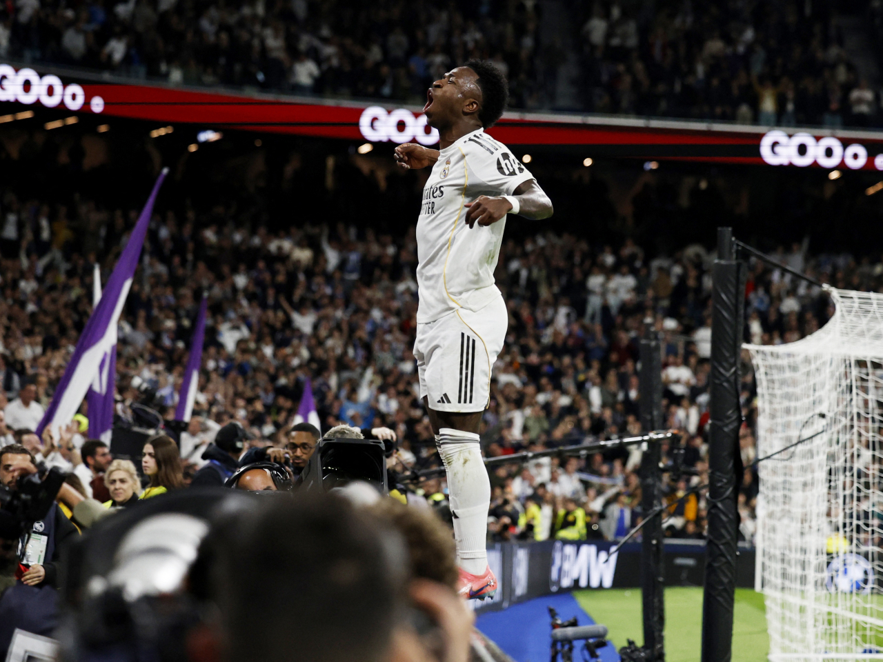 Vinicius Junior scored twice in the second half to lift Real over their city rivals at the Bernabeu. Photo: Reuters