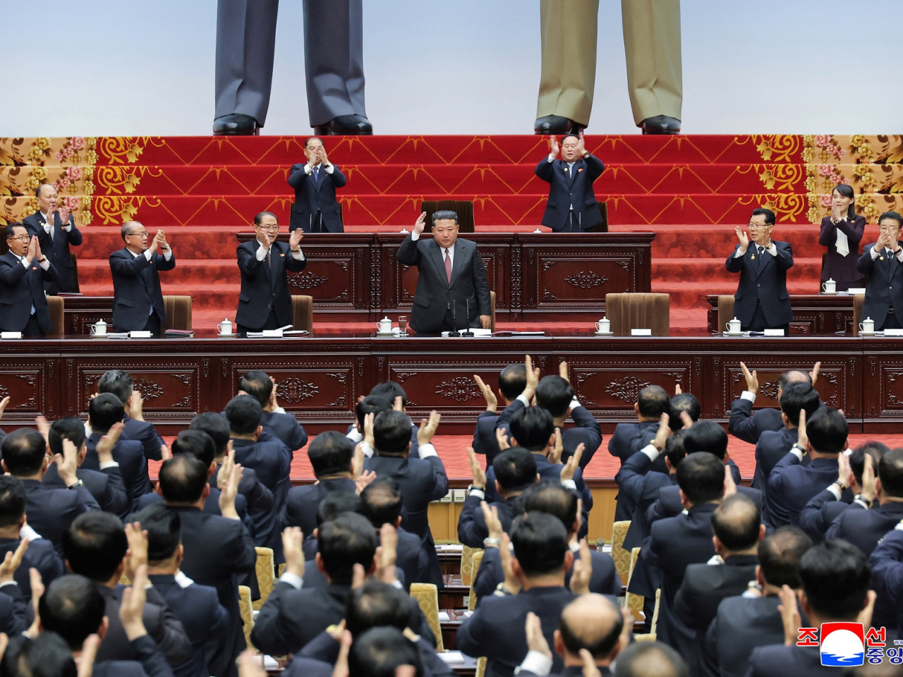 DPRK leader Kim Jong Un receives applause as he attends the first session of the Supreme People's Assembly, where he was reappointed as president of state affairs. Photo: KCNA via Reuters