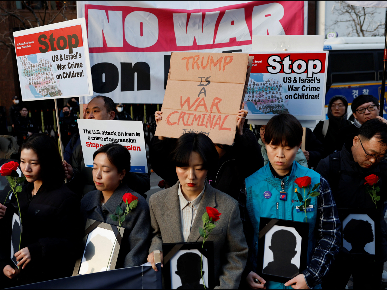 South Korean activists in Seoul lament the Tomahawk missile strike on the primary school in Minab. File photo: Reuters