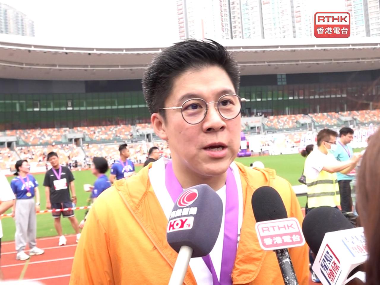 霍啟剛表示，體育界和啟德體育園應該相輔相成，合作將香港的體育界越做越好。（陳菀禧攝）