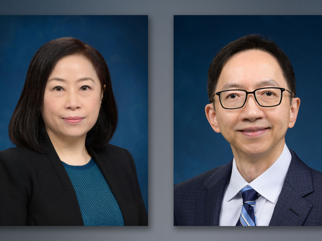 謝詠誼（左）將出任運輸署署長；施金獎（右）將出任政府產業署署長。（政府新聞處）