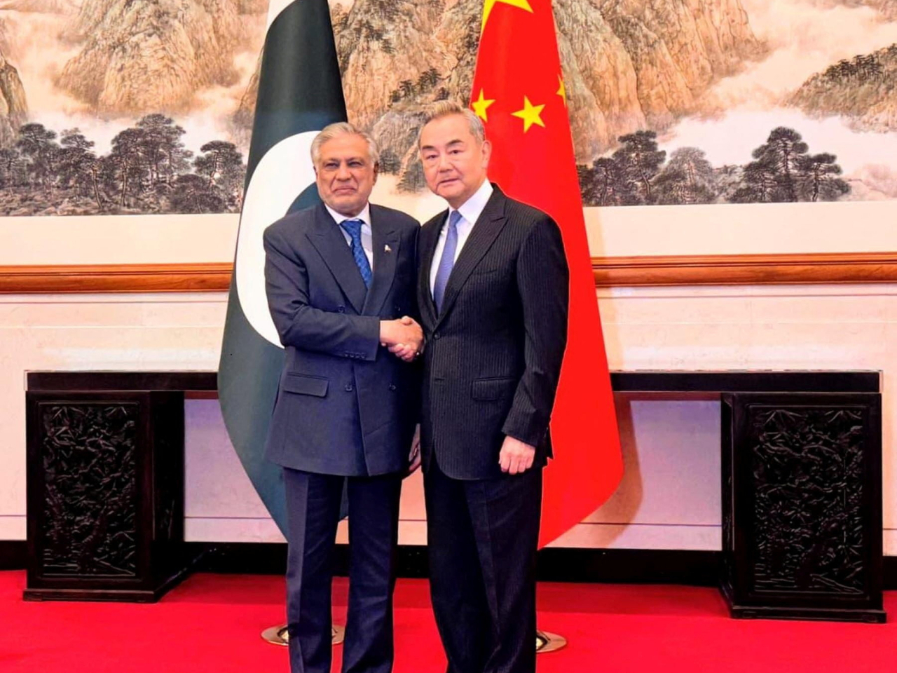 Wang Yi and Ishaq Dar hold talks in Beijing on the Iran war. Photo: Reuters