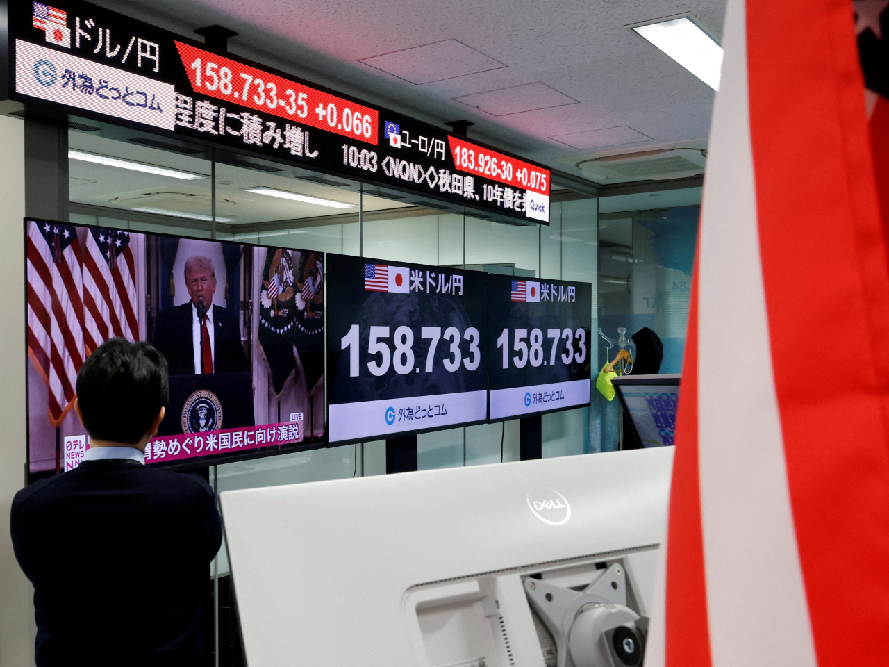 特朗普發表講話後，金融市場普遍向下。（路透社）