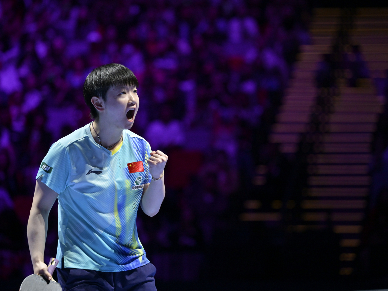 孫穎莎苦戰七局，擊敗埃及的高達晉級。（新華社）