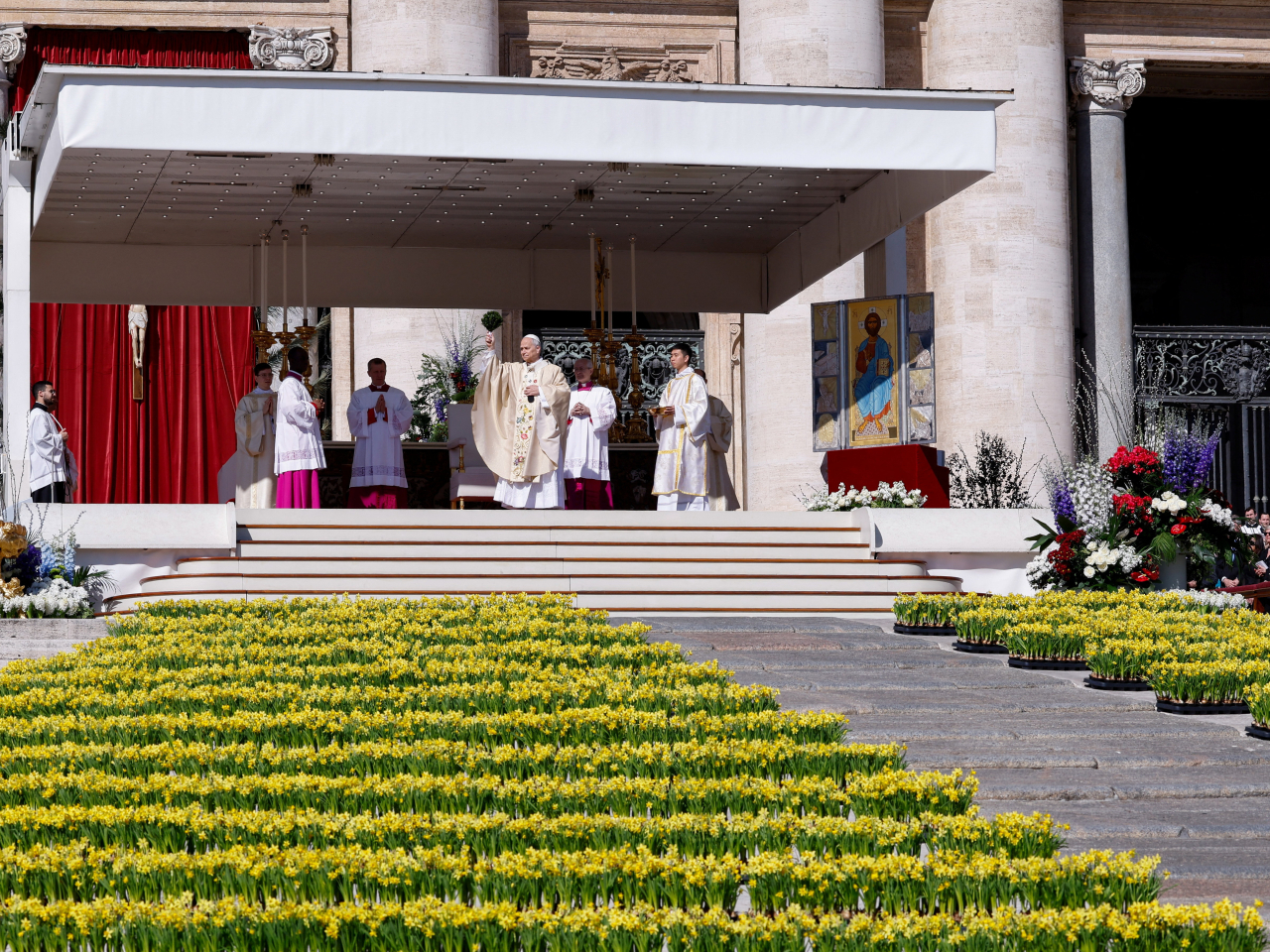 Pope Leo addressed the faithful from an open-air altar in St Peter&rsquo;s Square. Photo: Reuters