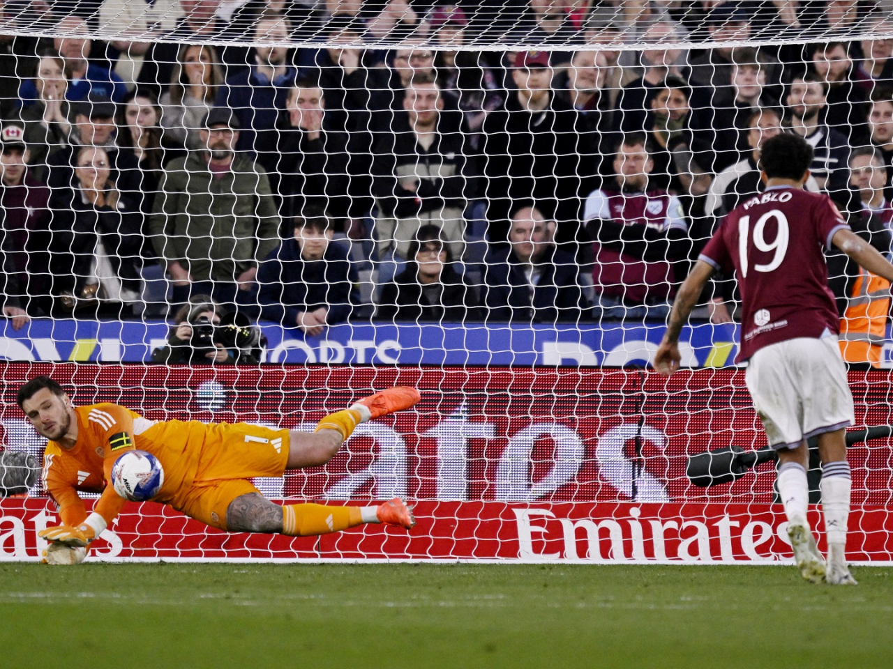 Leeds keeper Lucas Perri was the shootout hero, saving two shots to send his side through to the semi-finals of the FA Cup for the first time in 39 years. Photo: Reuters