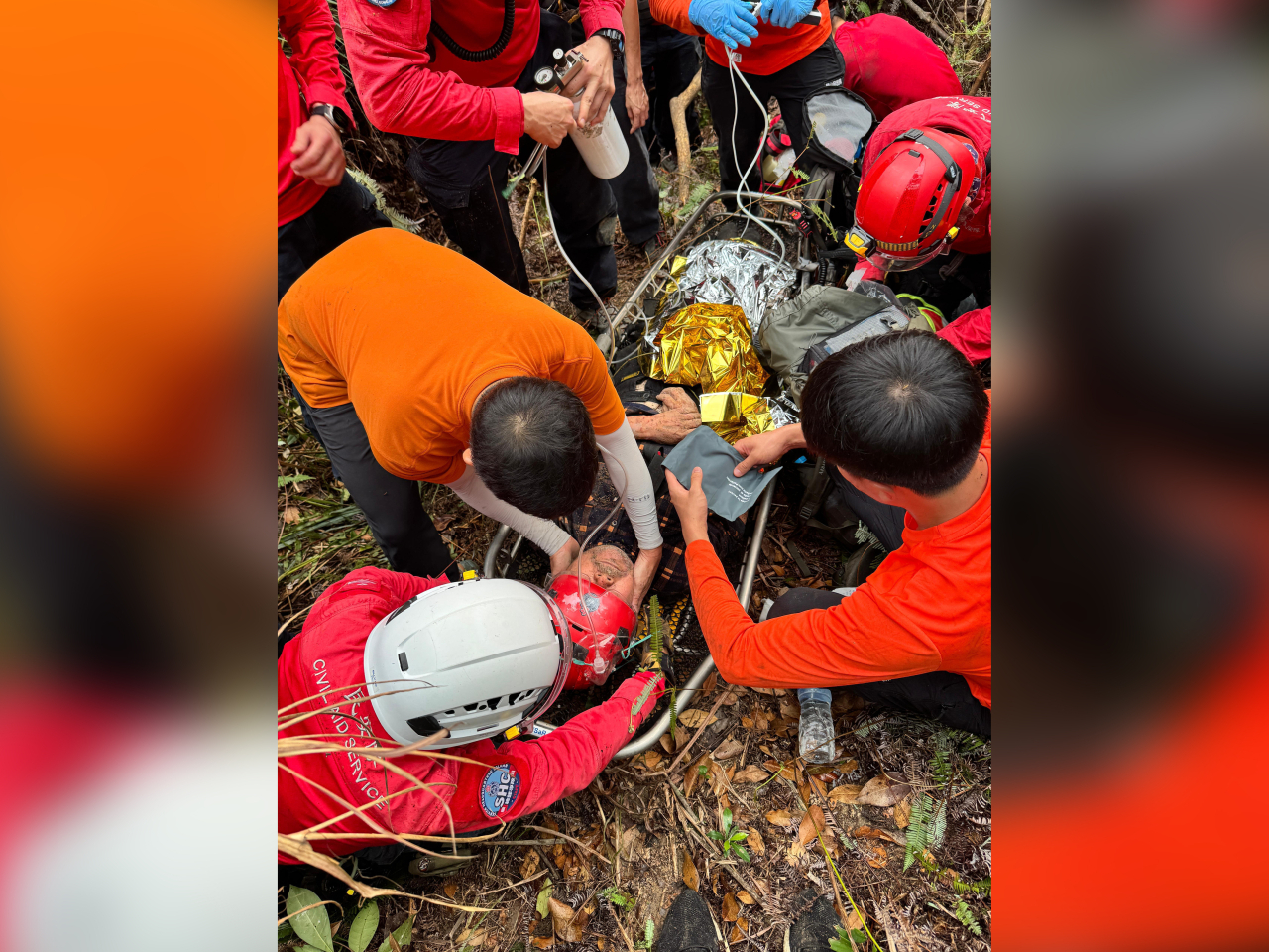 The man was rescued and taken to Tuen Mun Hospital for treatment. Photo courtesy of the police force