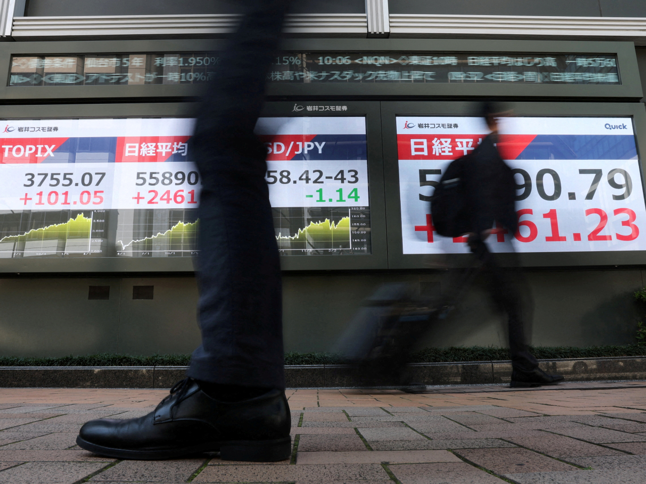 The Nikkei Stock Average opened for trading 108 points, or 0.19 percent, down at 56,199 in Tokyo on Thursday. File photo: Reuters
