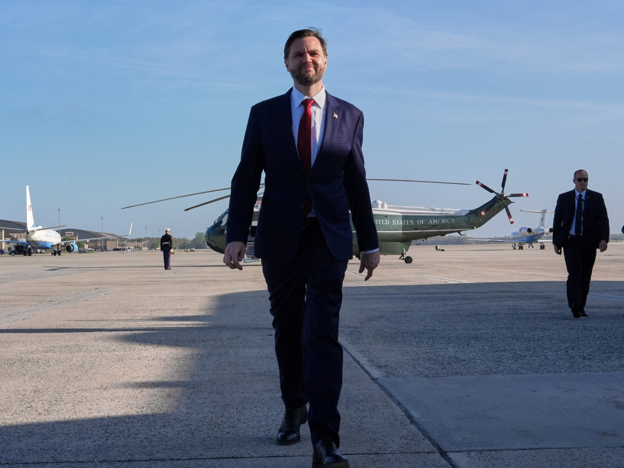 JD Vance spoke with reporters before taking off from Joint Base Andrews in Maryland. Photo: Reuters