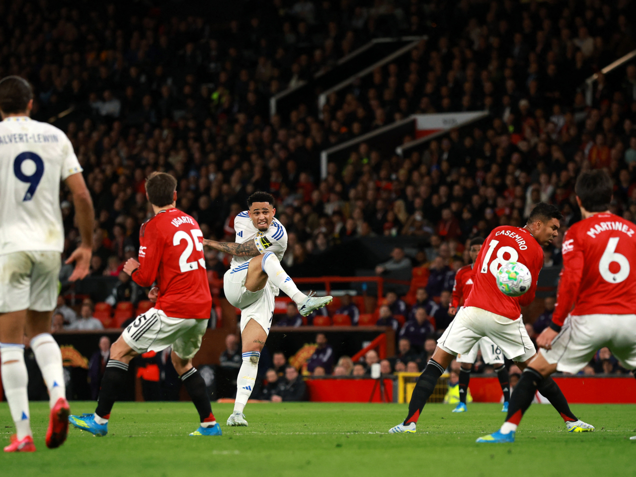 Noah Okafor scored twice to hand Leeds their first Premier League win at Old Trafford since 1981. Photo: Reuters
