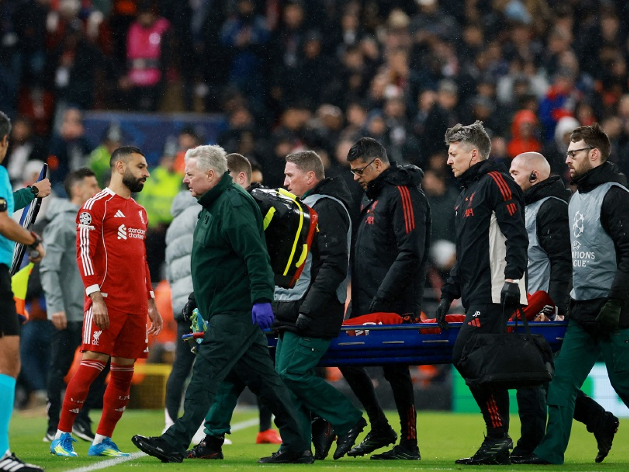 Ekitike was stretchered off during their 2-0 defeat to Paris Saint-Germain at Anfield on Tuesday. Photo: Reuters