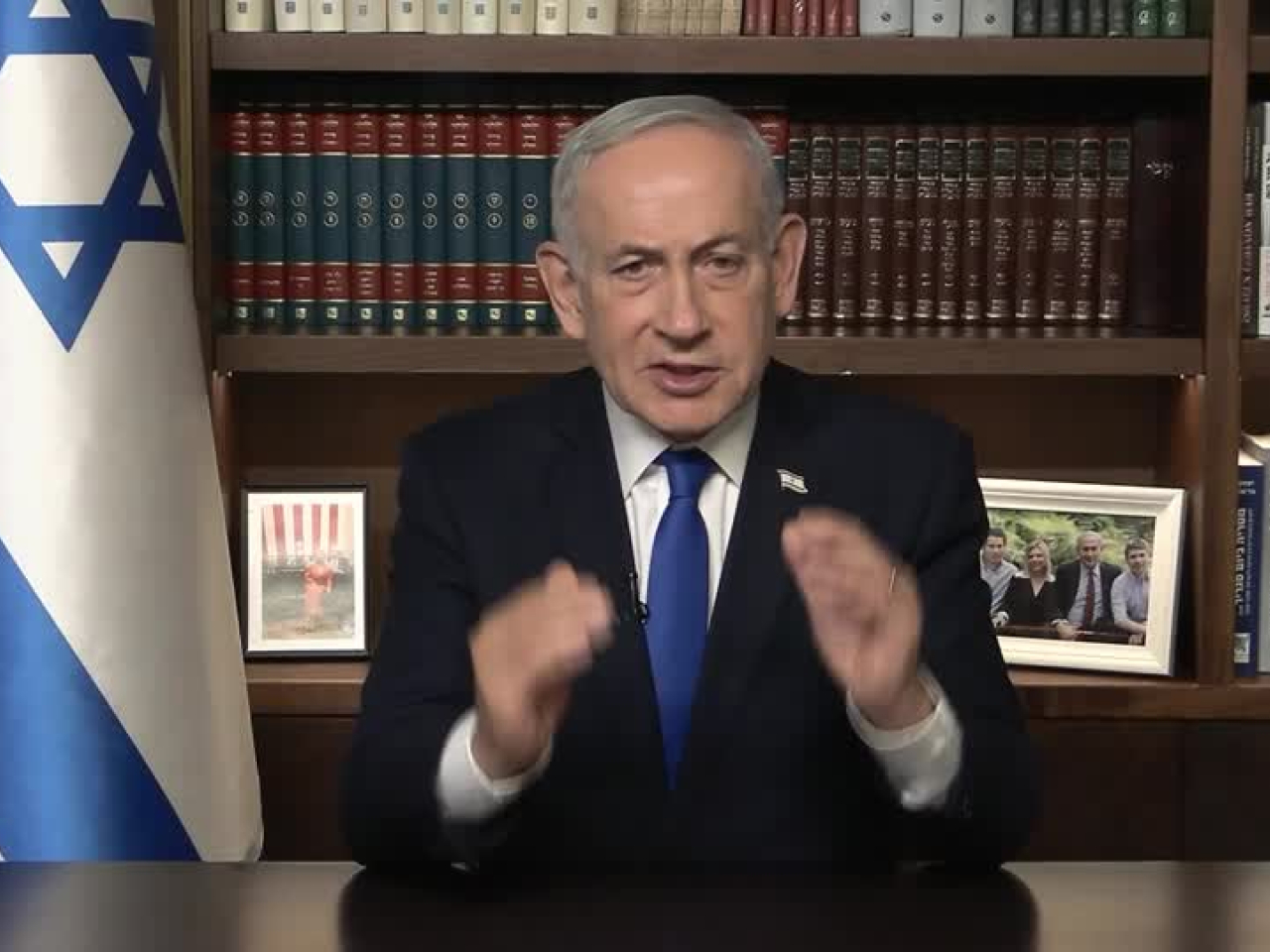 In a video message, Israeli Prime Minister Benjamin Netanyahu said he had rejected the two conditions posed by Hezbollah. Photo: Reuters