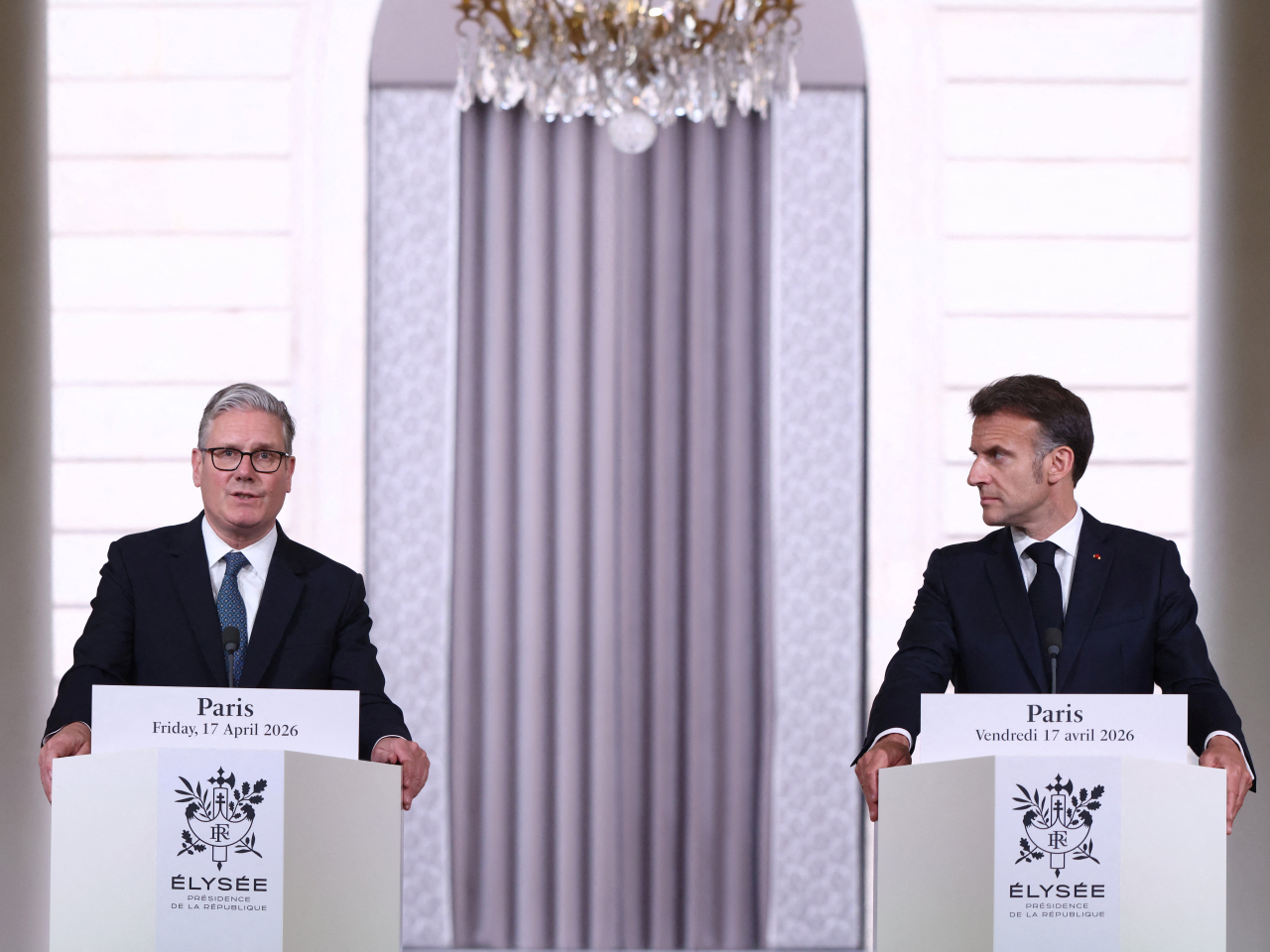 馬克龍和施紀賢說，將協調保障霍爾木茲海峽航運安全。 （路透社）