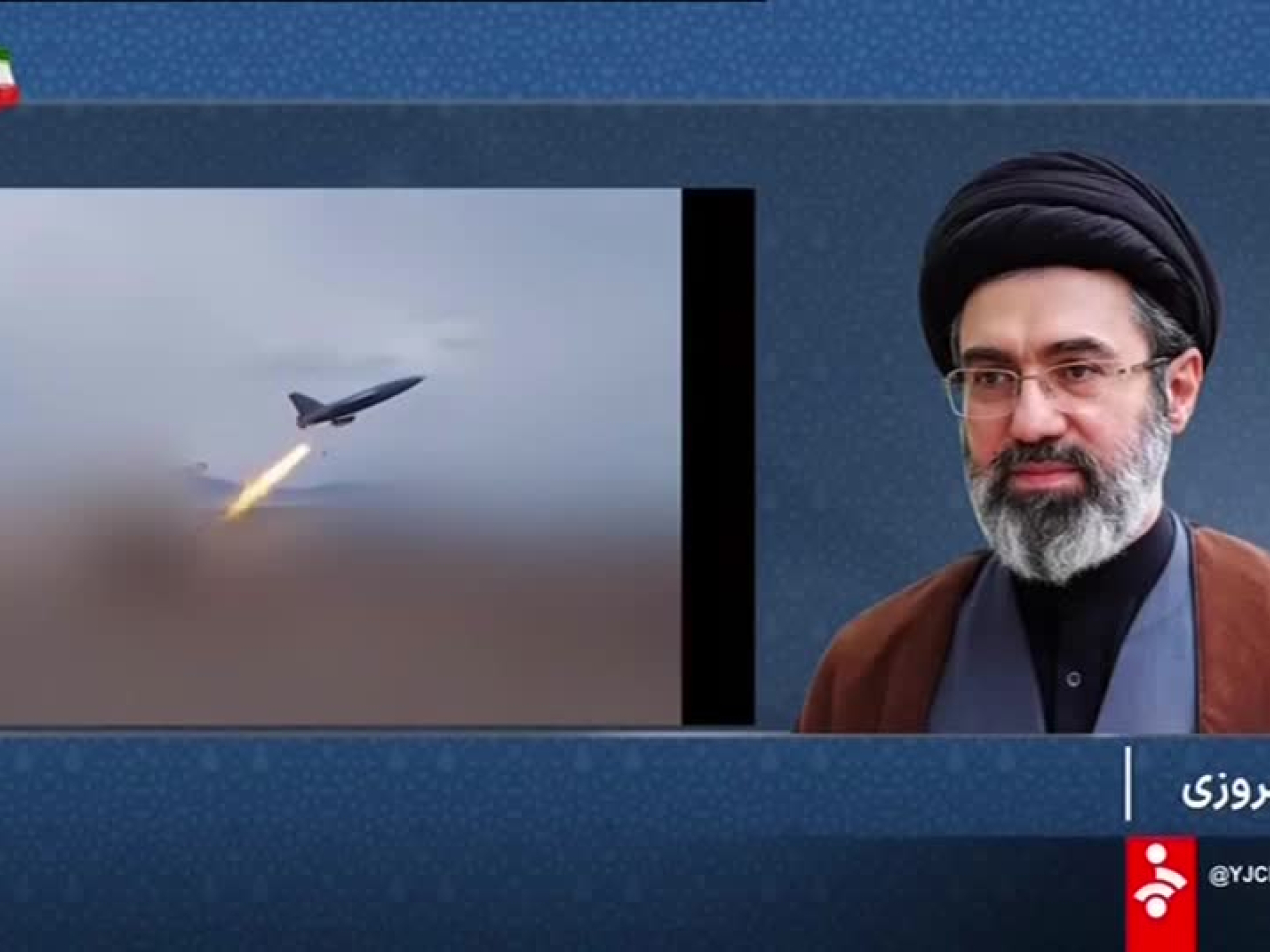 伊朗電視台讀出穆傑塔巴的聲明。(路透社)