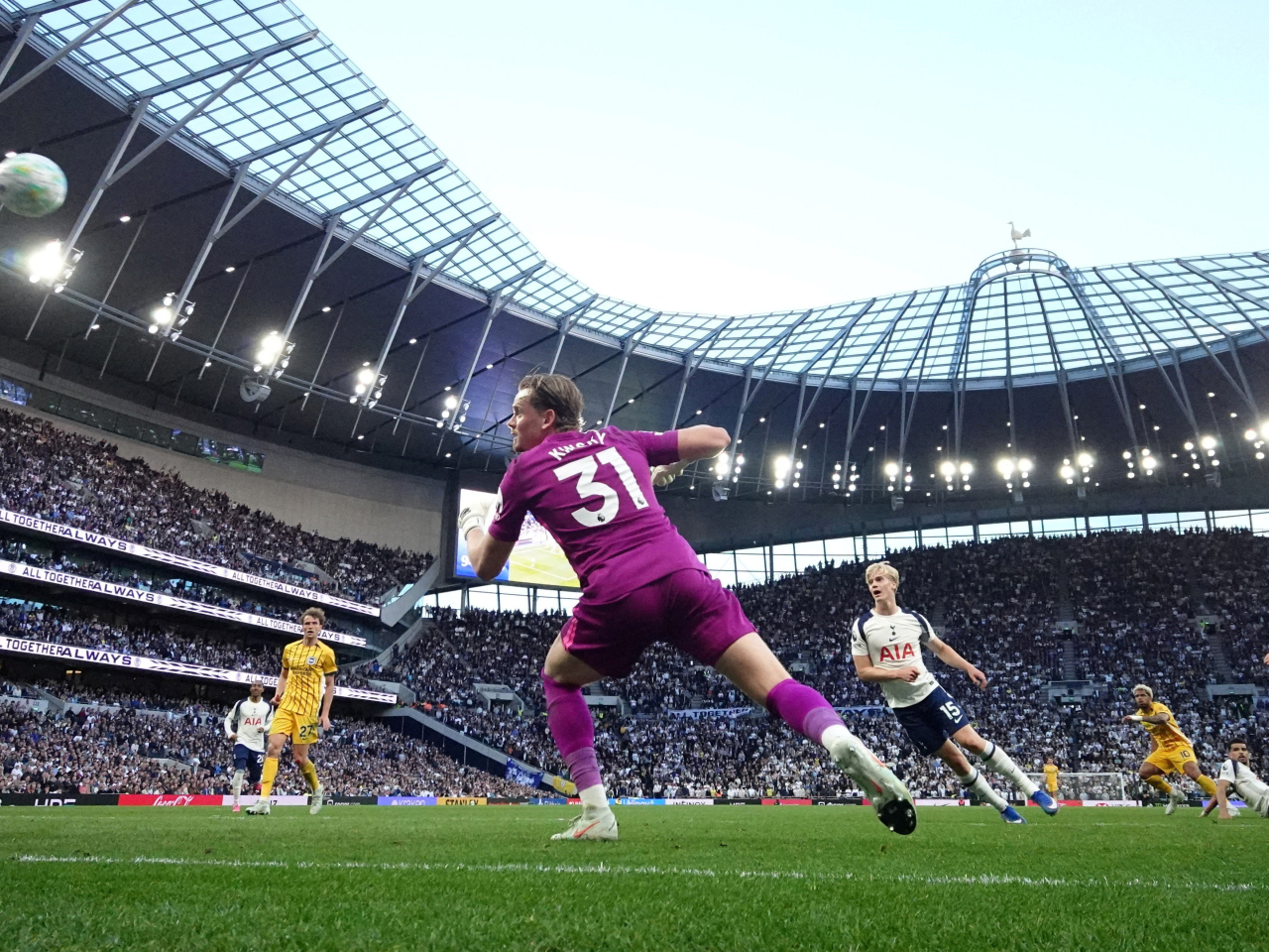 Brighton & Hove Albion's Georginio Rutter scores their second goal past Tottenham Hotspur's Antonin Kinsky. Photo: Reuters