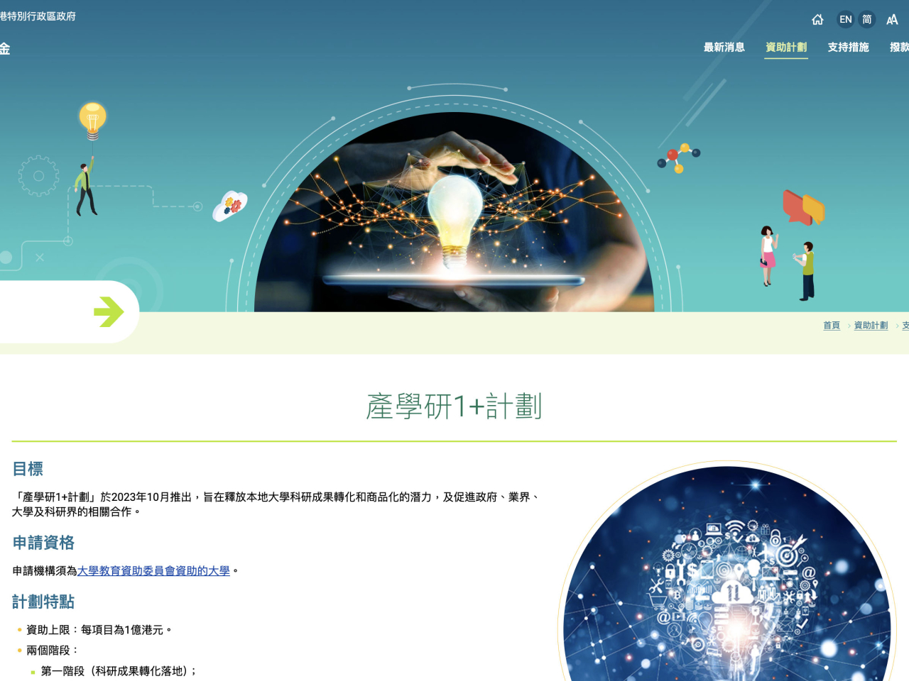 創新科技署公布第三批24個獲「產學研1+計劃」督導委員會建議資助的項目。（網站截圖）