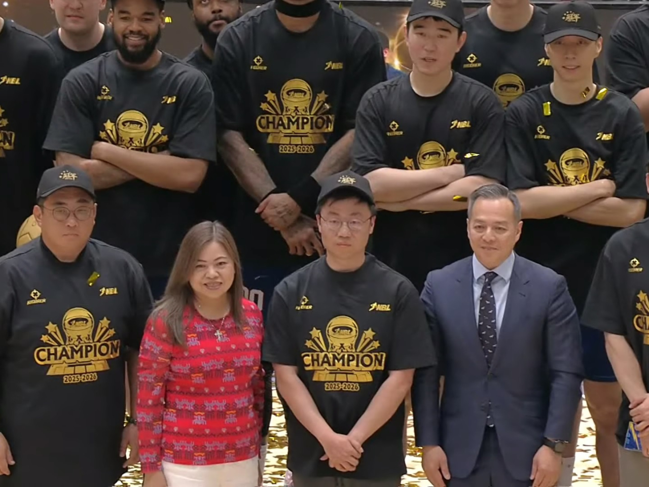 Secretary for Culture, Sports and Tourism Rosanna Law (second from left) was in attendance for the Bulls' series-clinching win. Photo courtesy of Hong Kong Bulls YouTube channel