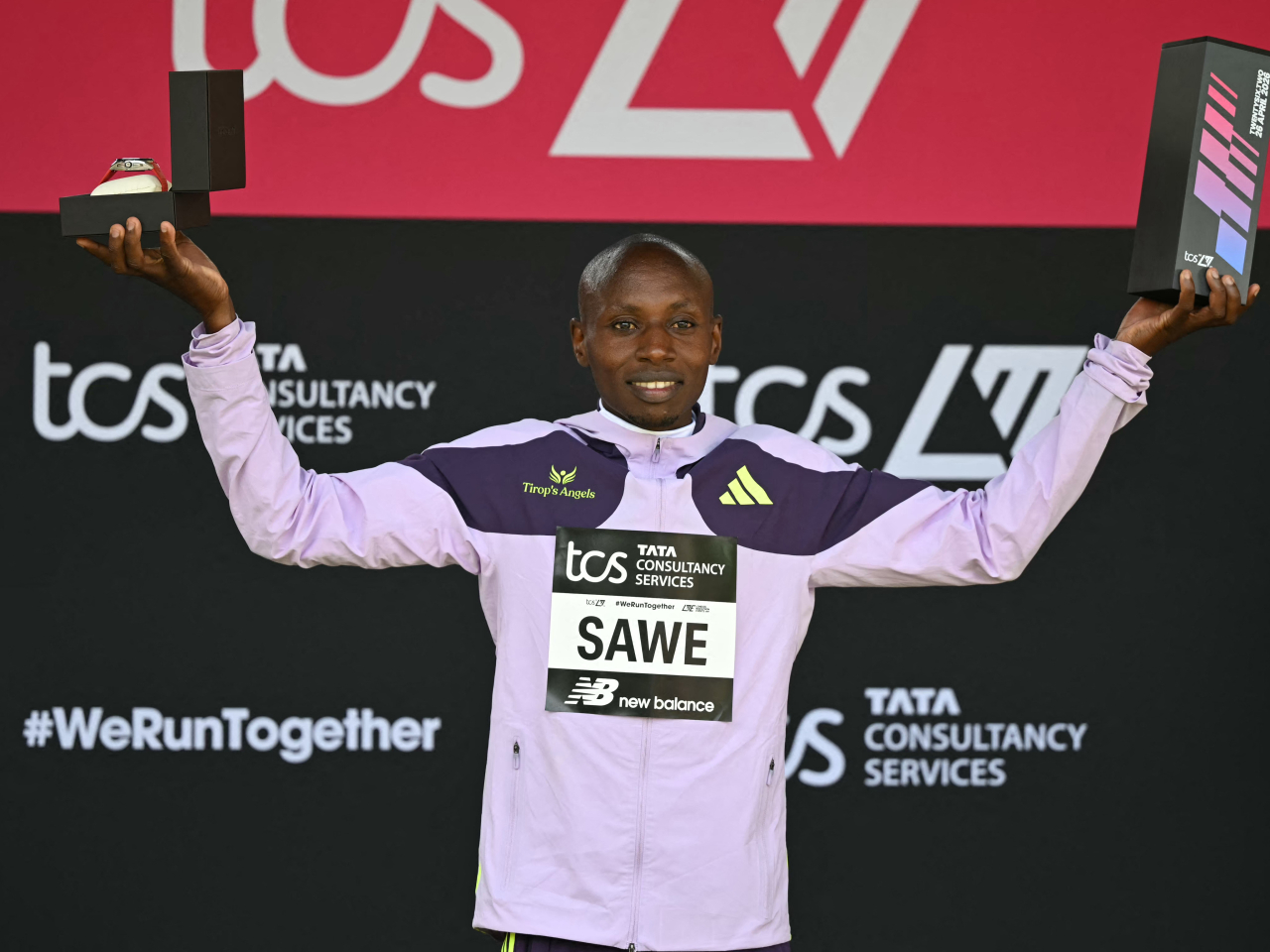 Kenya's Sabastian Sawe clocked a barely believable 1hr 59min 30sec to retain his London crown. Photo: AFP