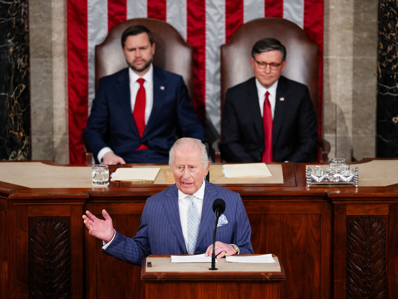 英王查理斯三世在美國國會演說，強調英美兩國始終是堅定的盟友，共同捍衛民主。（路透社）