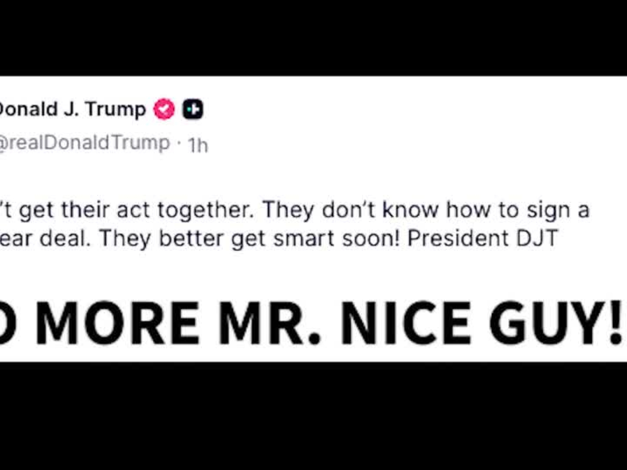 特朗普在社交平台發文，呼籲伊朗盡快醒悟並簽署無核協議。（路透社）