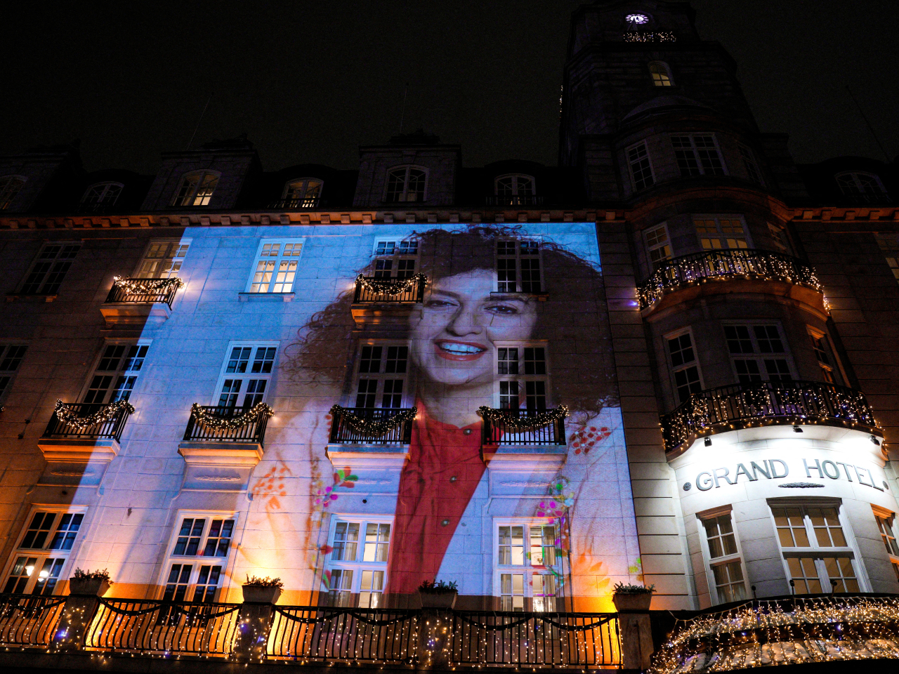 An image of Nobel Peace Prize winner &zwnj;Narges Mohammadi is projected on the facade of Grand Hotel in central Oslo. File photo: Reuters